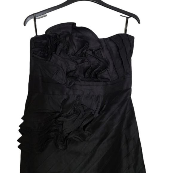 𝅺PHOEBE COUTURE Black 100% Silk Elegant Strapless Cocktail Dress Size 4 - Picture 10 of 16